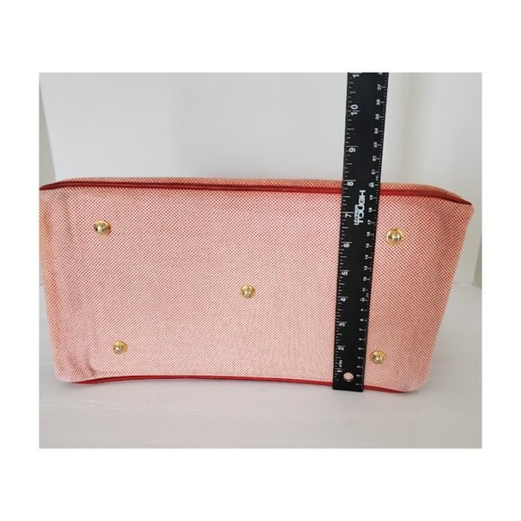 Dooney & Bourke Large Red Tweed Canvas Carry-All Tote Leather Handles & Accents - Picture 9 of 15